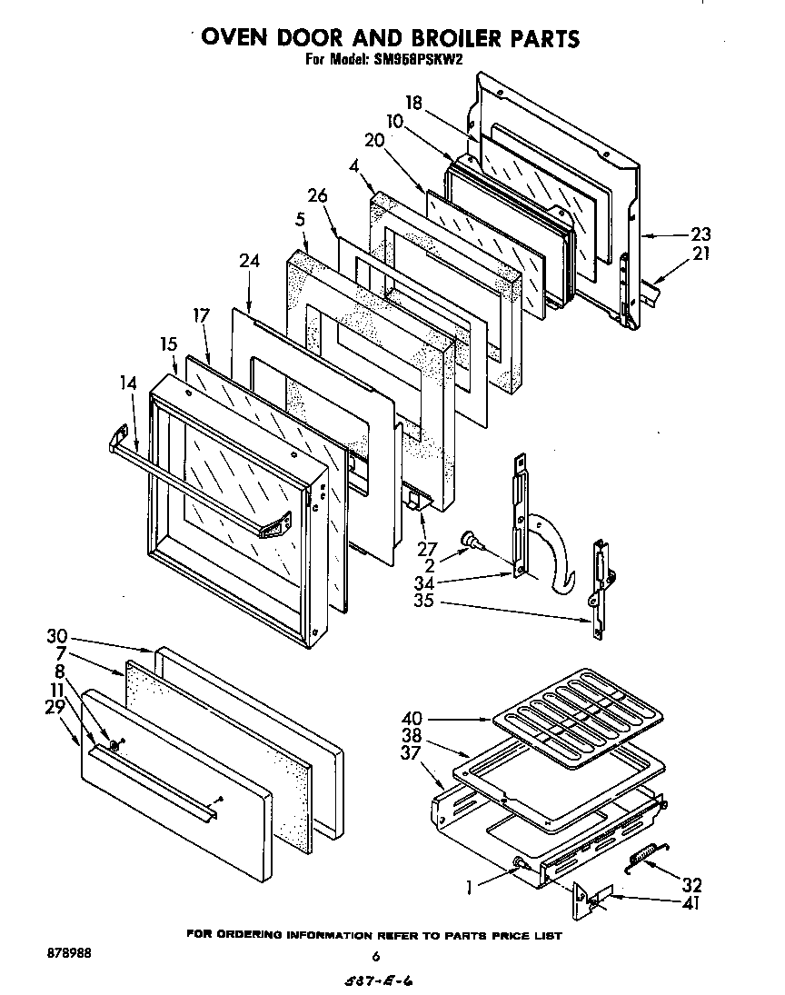 Whirlpool SM958PSKW2 oven door and broiler diagram