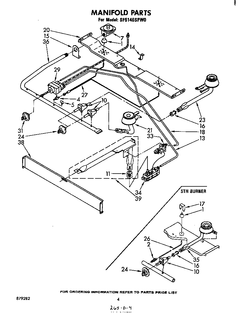 Whirlpool SF5145SPW0 manifold diagram