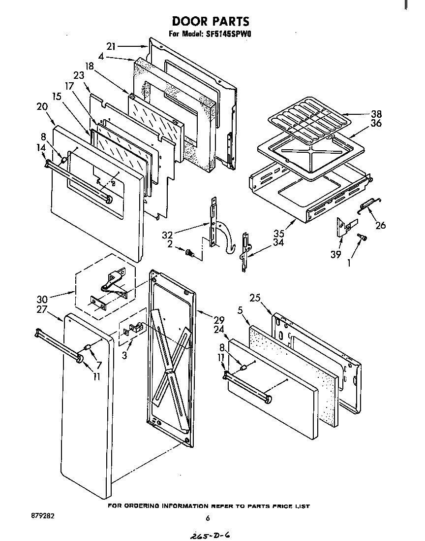 Whirlpool SF5145SPW0 door diagram