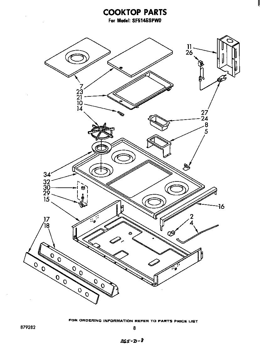 Whirlpool SF5145SPW0 cooktop diagram