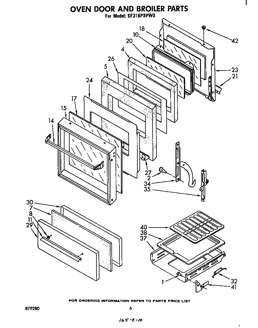 Whirlpool SF316PSPW0 oven door and broiler diagram