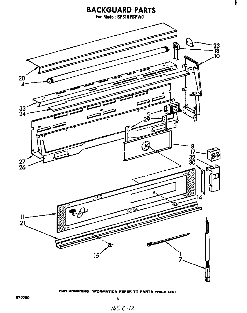 Whirlpool SF316PSPW0 backguard diagram