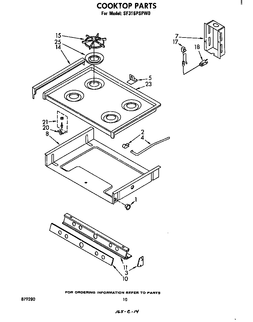 Whirlpool SF316PSPW0 cook top diagram