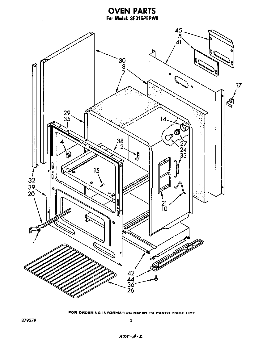 Whirlpool SF316PEPW0 oven diagram