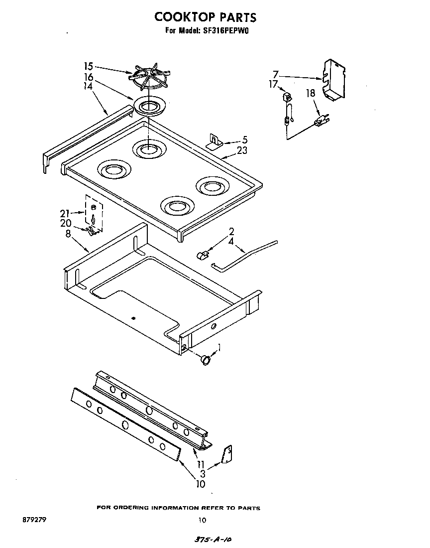 Whirlpool SF316PEPW0 cook top diagram