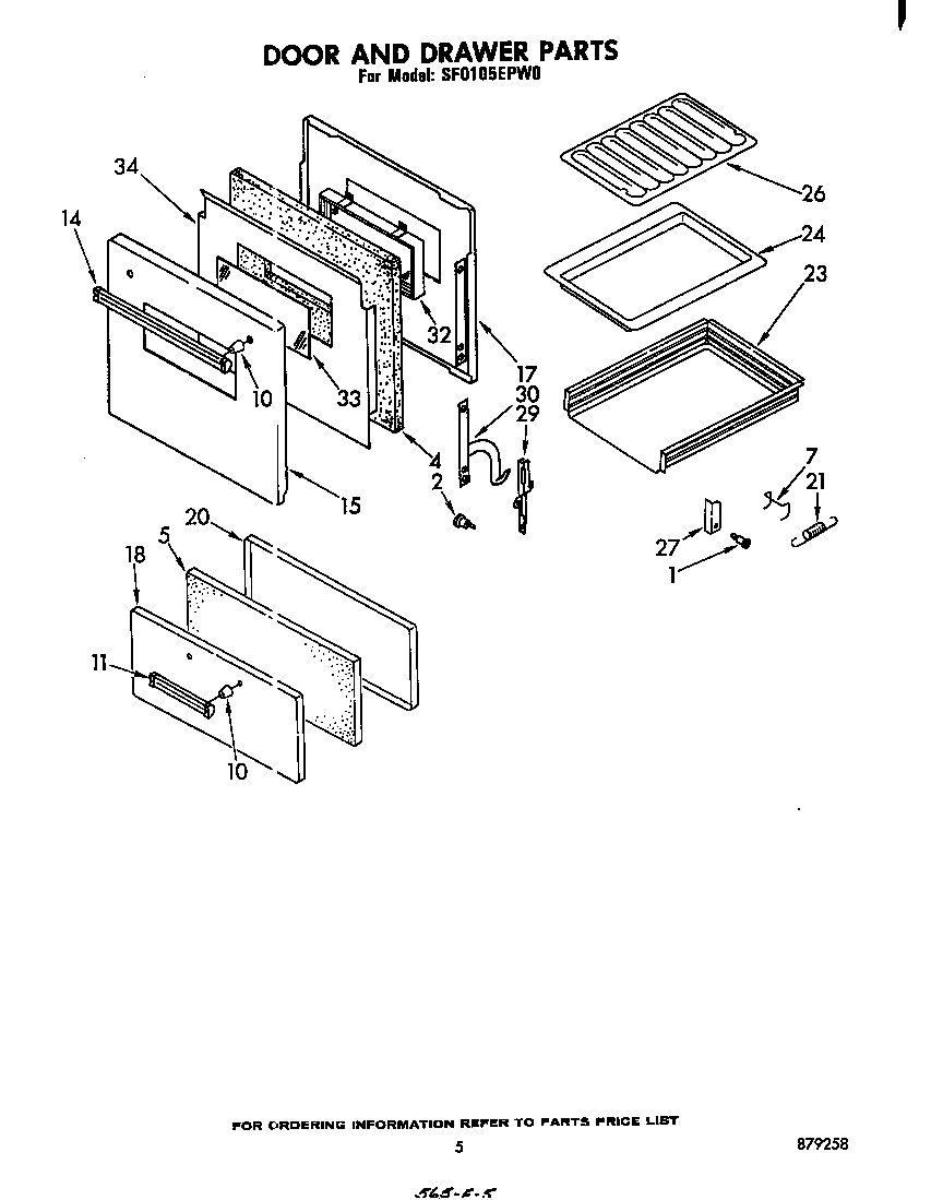 Whirlpool SF0105EPW0 door and drawer diagram