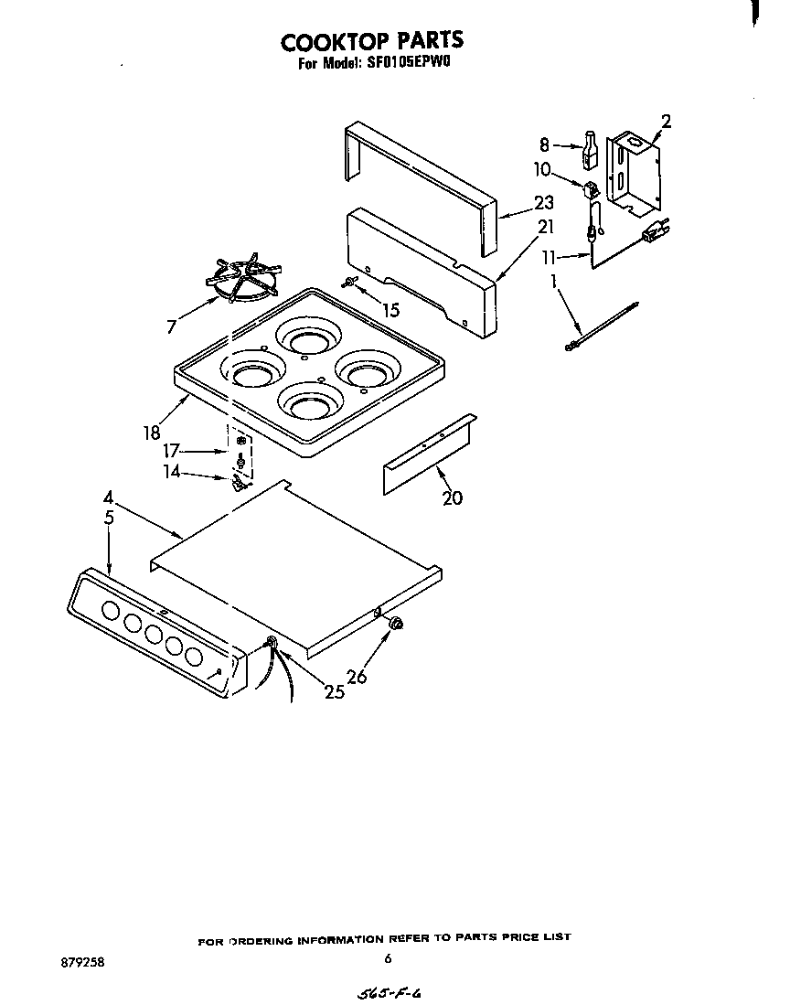 Whirlpool SF0105EPW0 cook top diagram