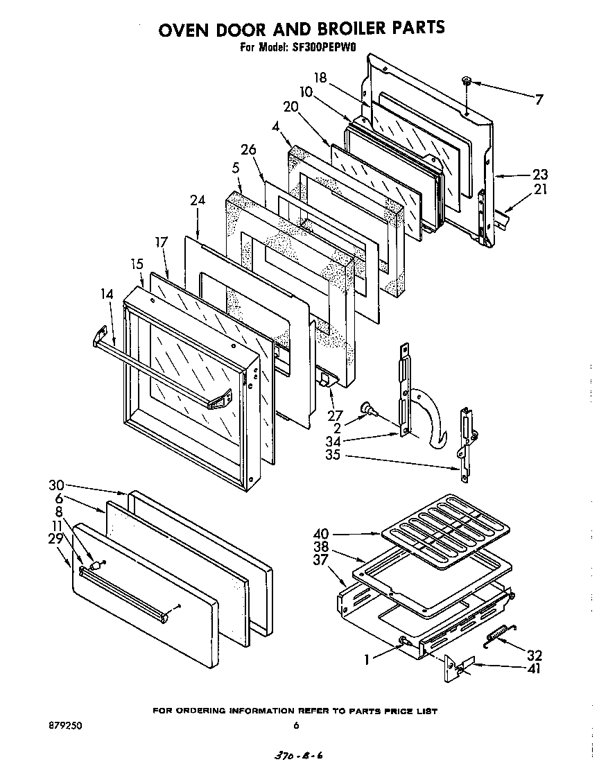 Whirlpool SF300PEPW0 oven door and broiler diagram