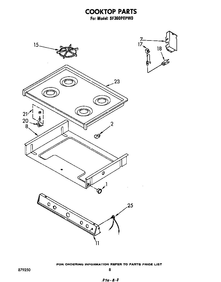 Whirlpool SF300PEPW0 cook top diagram