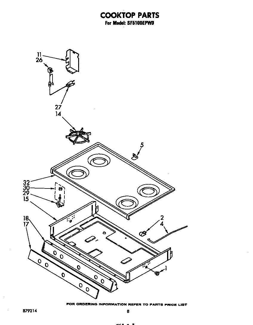 Whirlpool SF5100EPW0 cooktop diagram
