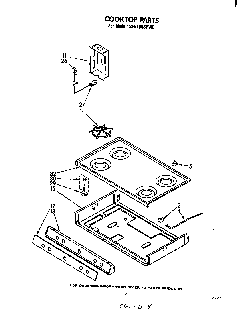 Whirlpool SF5100SPW0 cooktop diagram