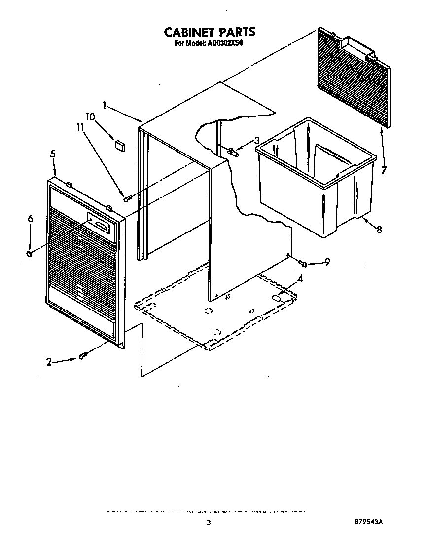 Whirlpool AD0302XS0 cabinet parts diagram