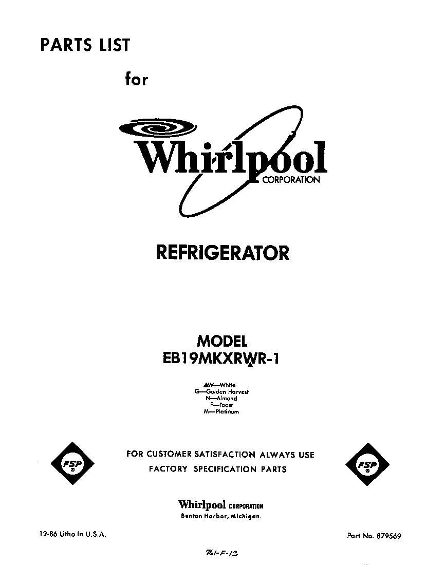 Whirlpool EB19MKXRWR1 front cover diagram
