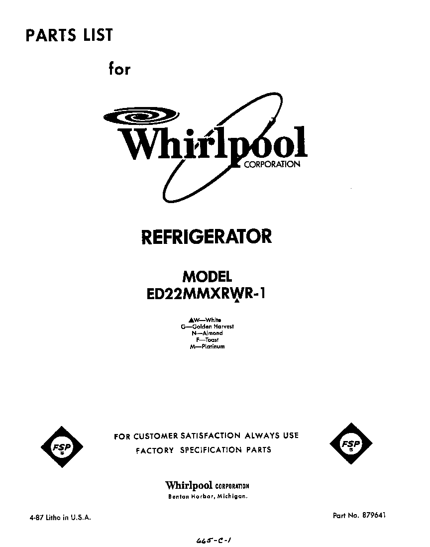 Whirlpool ED22MMXRWR1 front cover diagram