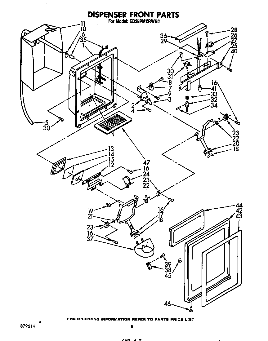 Whirlpool ED25PMXRWR0 dispenser front diagram