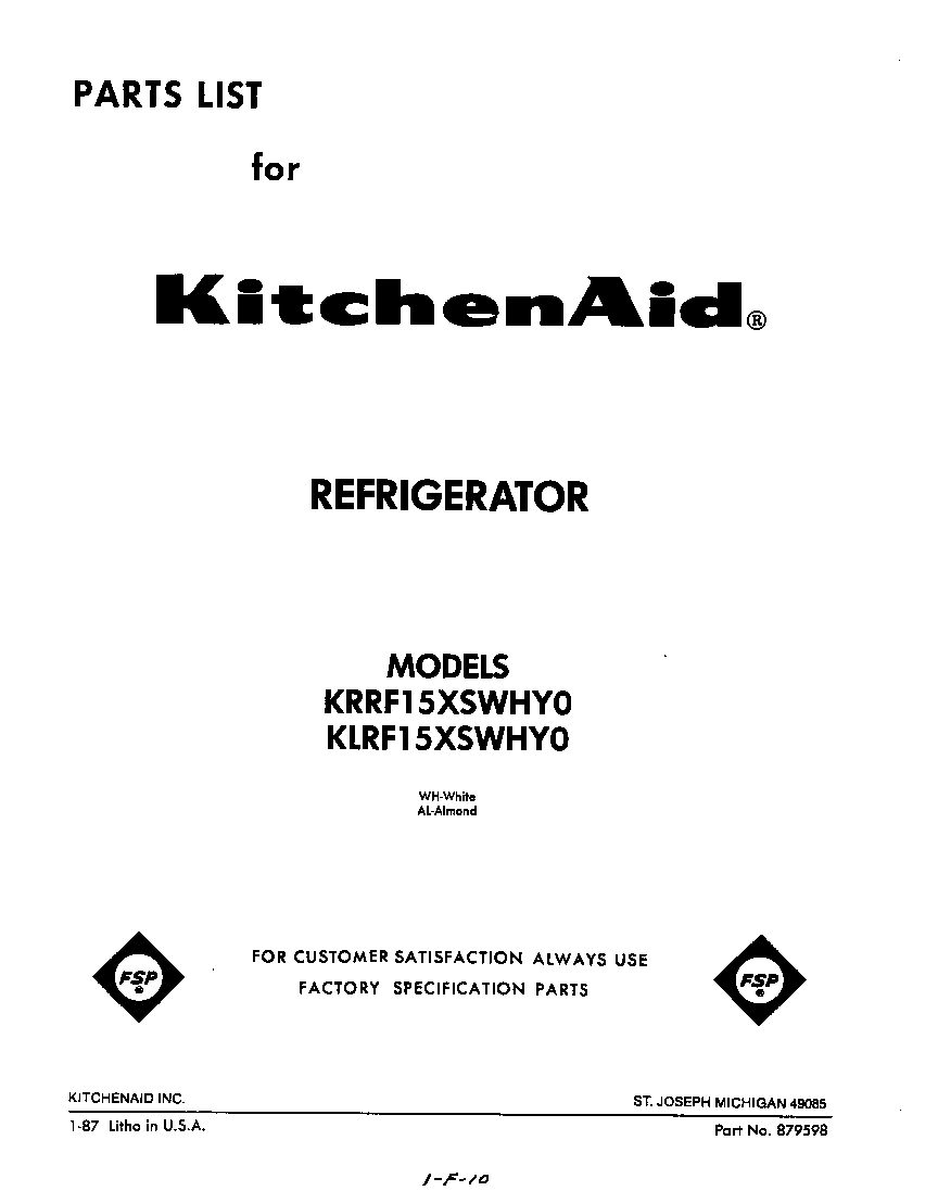 KitchenAid KLRF15XSWHY0 front cover diagram