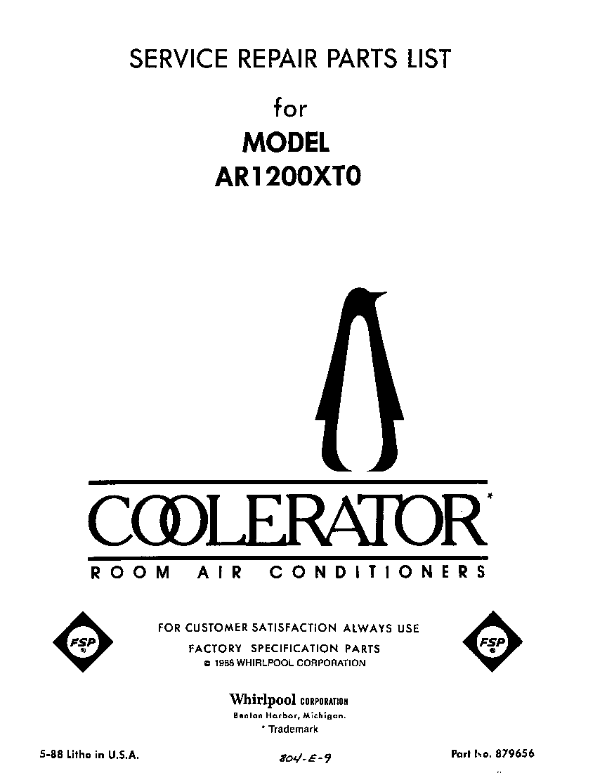 Whirlpool AR1200XT0 front cover diagram