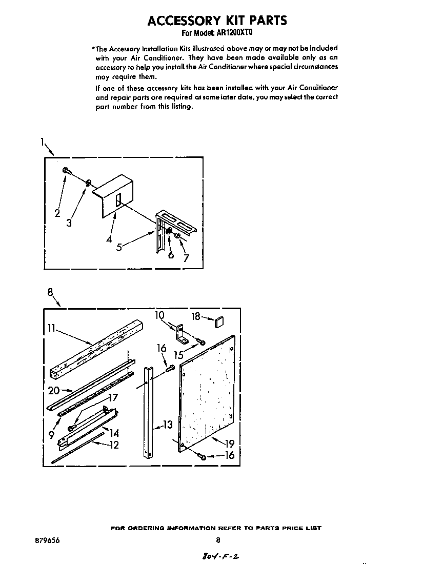 Whirlpool AR1200XT0 accessory kit diagram