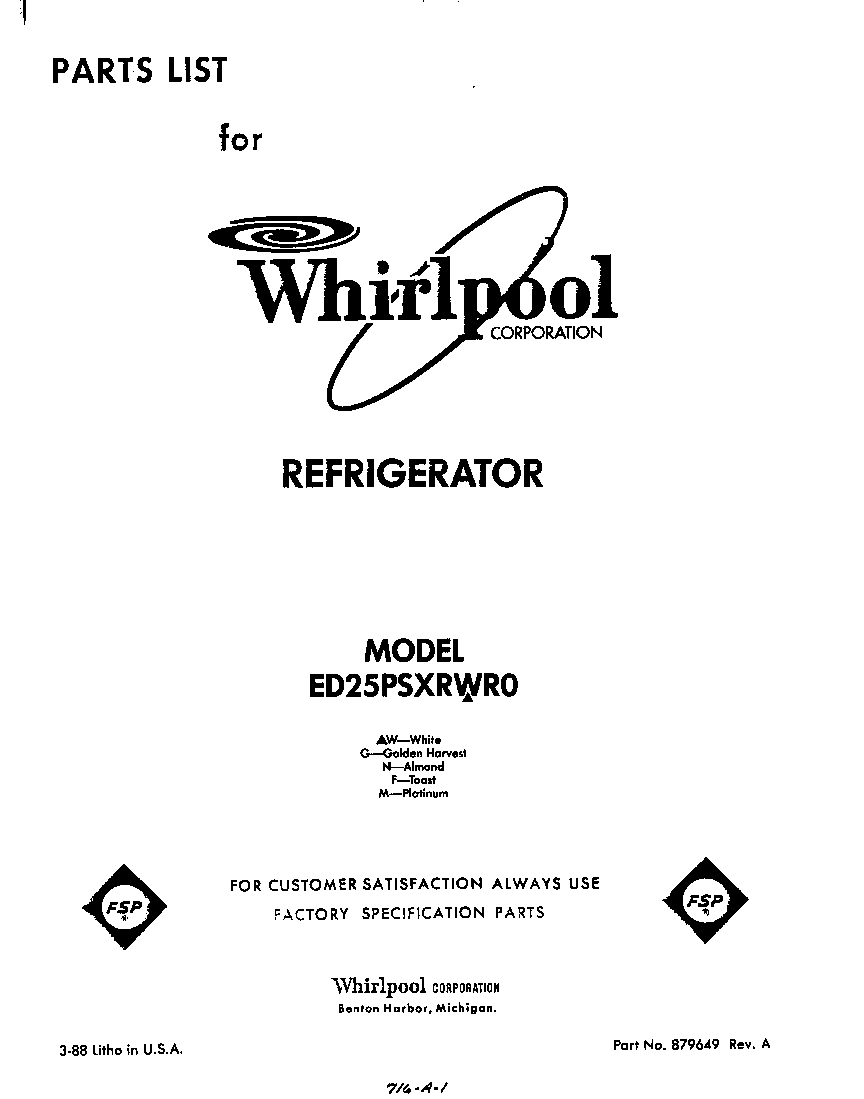 Whirlpool ED25PSXRWR0 front cover diagram