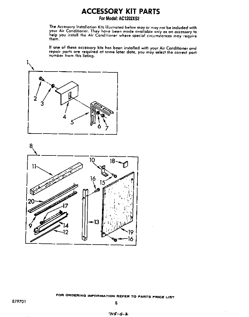 Whirlpool AC1202XS2 accessory kit diagram