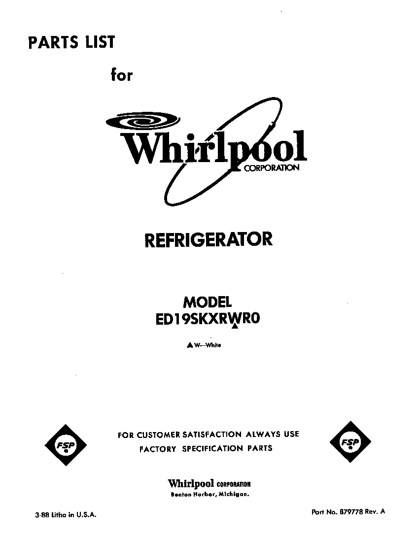Whirlpool ED19SKXRWR0 front cover diagram