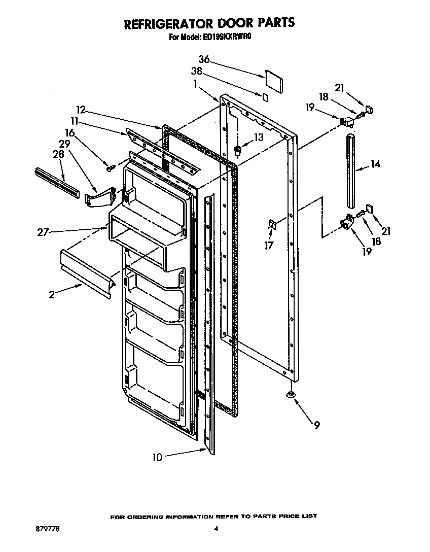 Whirlpool ED19SKXRWR0 refrigerator door diagram