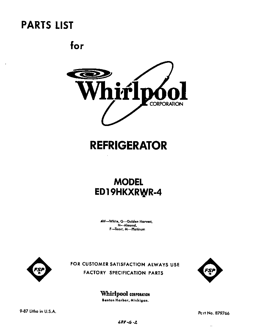 Whirlpool ED19HKXRWR4 front cover diagram