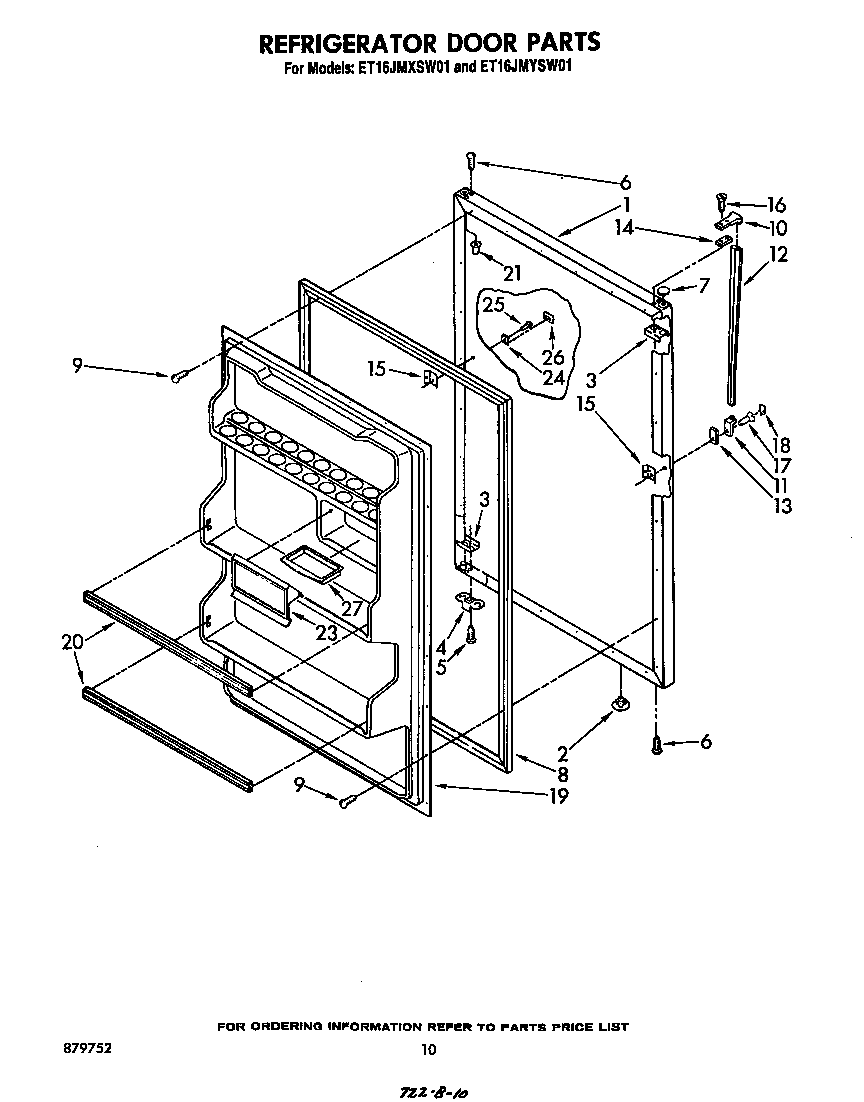 Whirlpool ET16JMXSW01 refrigerator door diagram