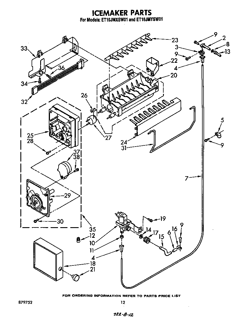 Whirlpool ET16JMXSW01 icemaker diagram