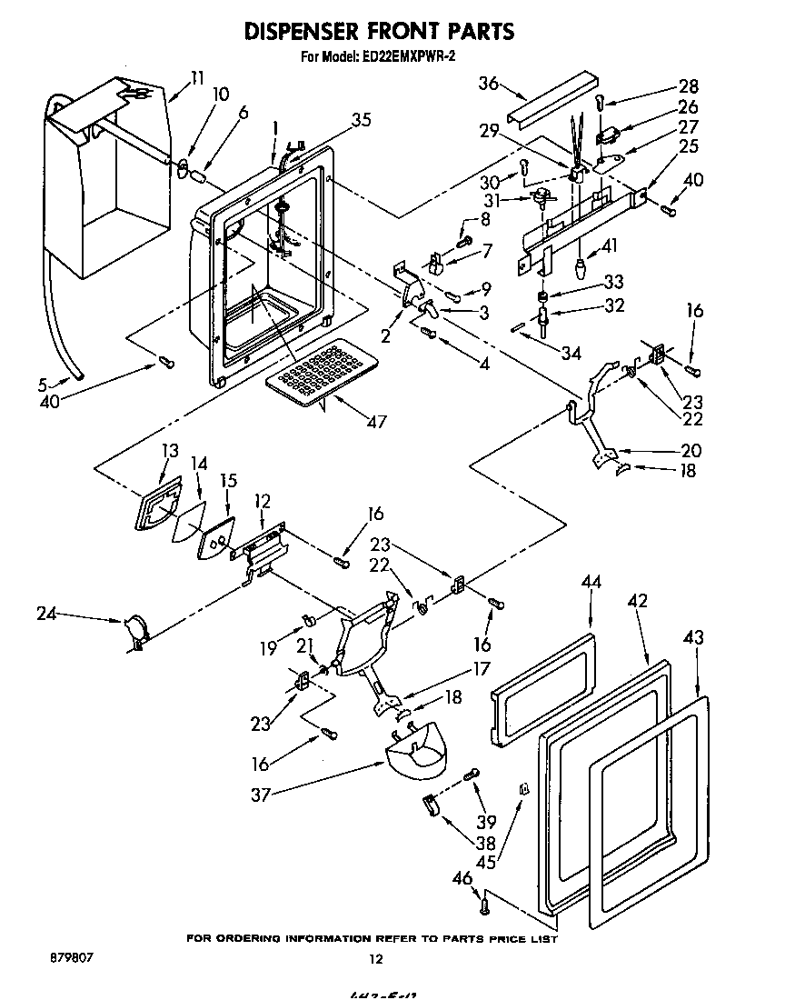 Whirlpool ED22EMXPWR2 dispenser front diagram