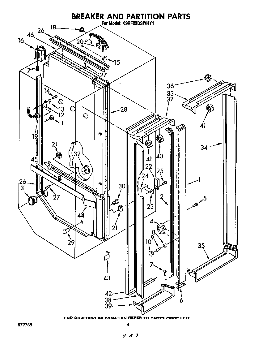 KitchenAid KSRF22DSWHY1 breaker and partition diagram