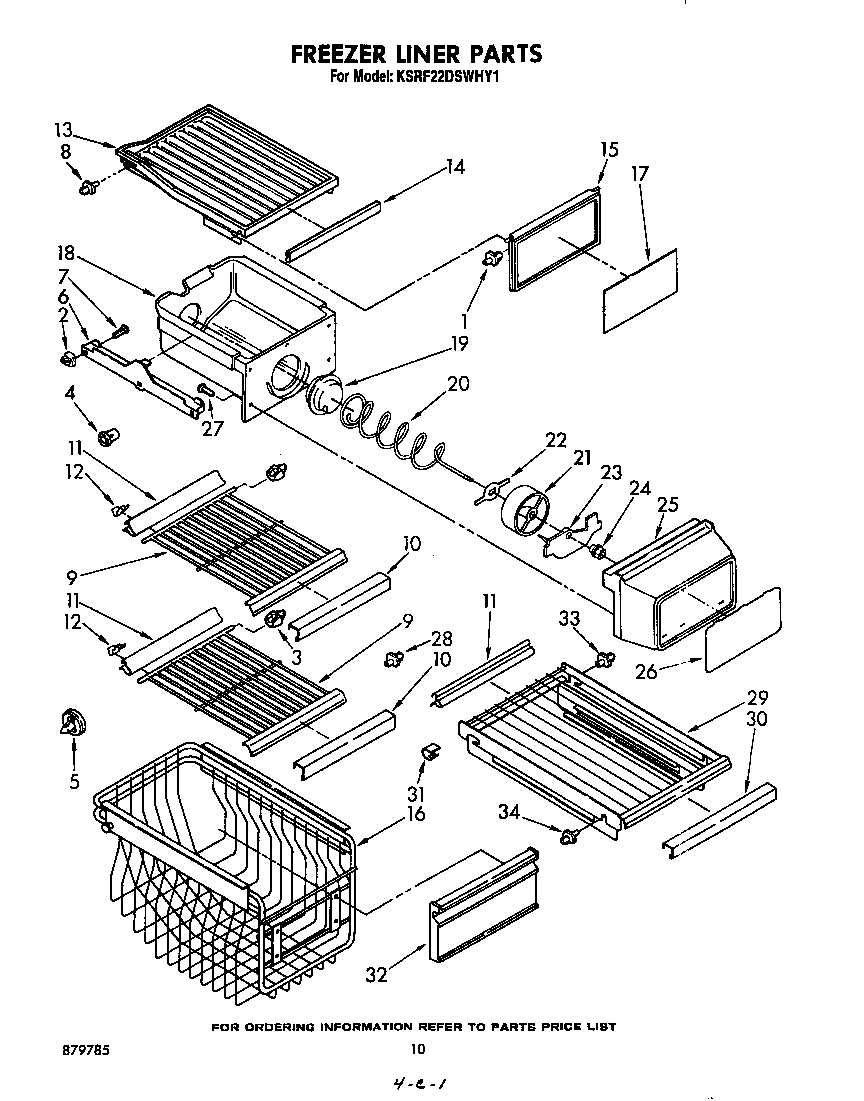 KitchenAid KSRF22DSWHY1 freezer liner diagram