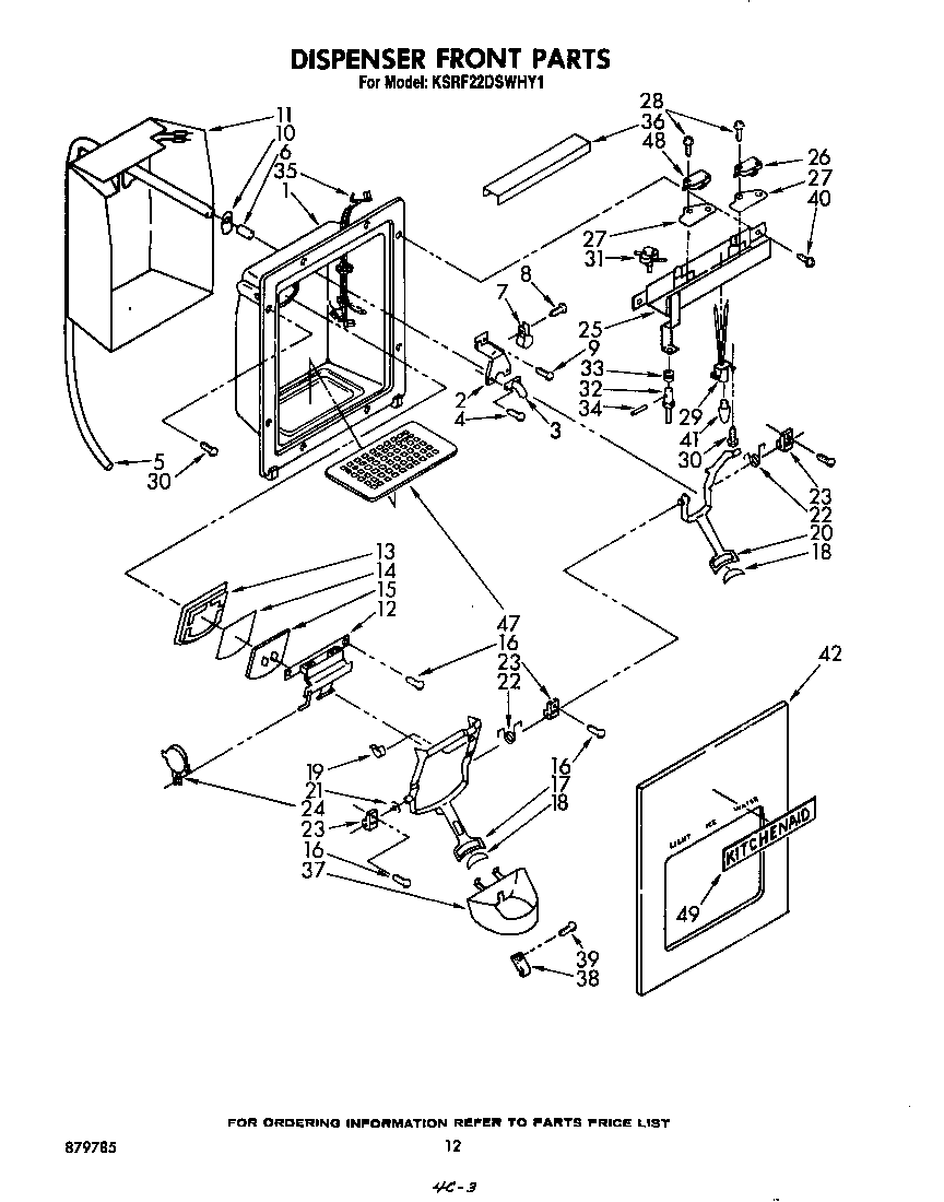 KitchenAid KSRF22DSWHY1 dispenser front diagram