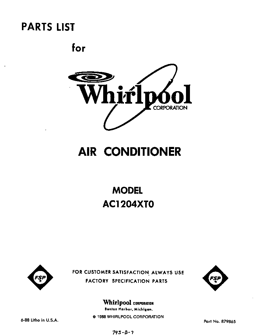 Whirlpool AC1204XT0 front cover diagram
