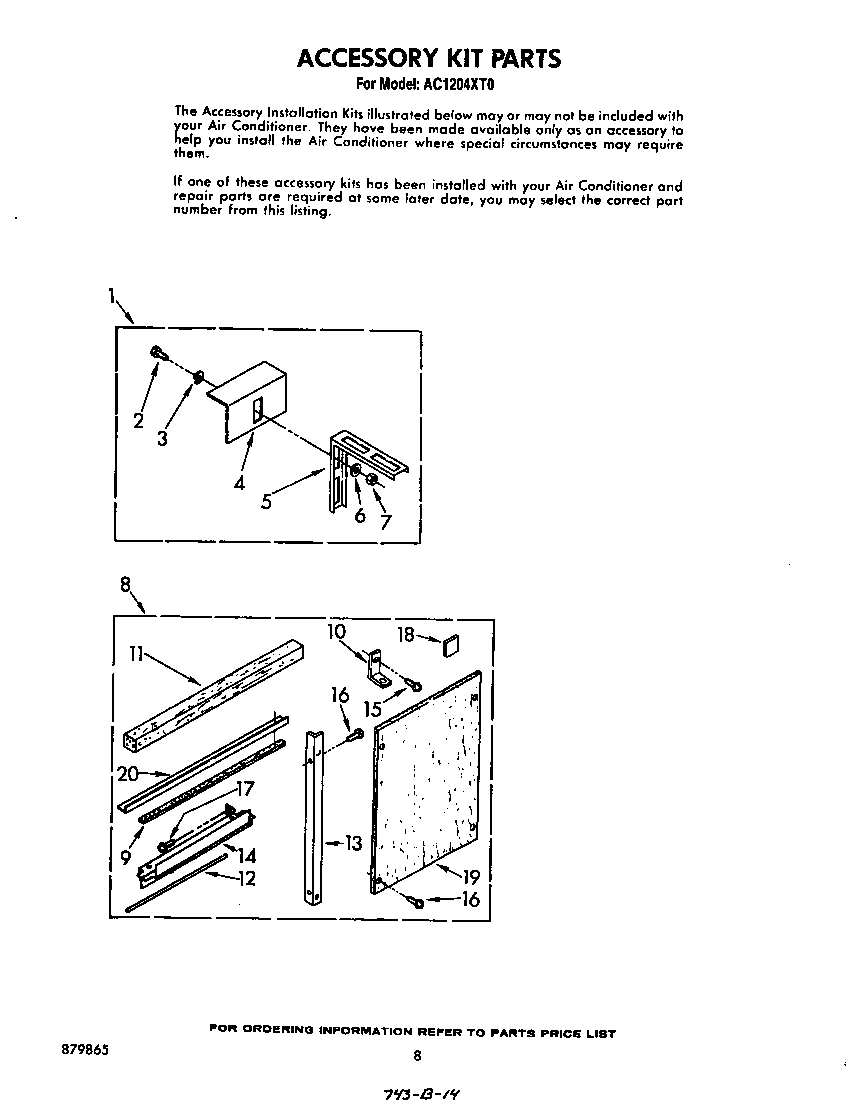 Whirlpool AC1204XT0 accessory kit diagram
