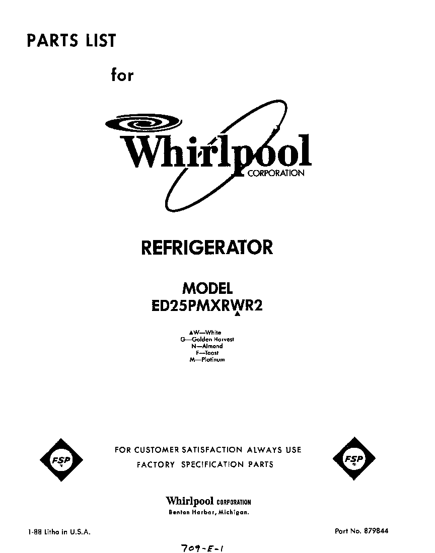 Whirlpool ED25PMXRWR2 front cover diagram