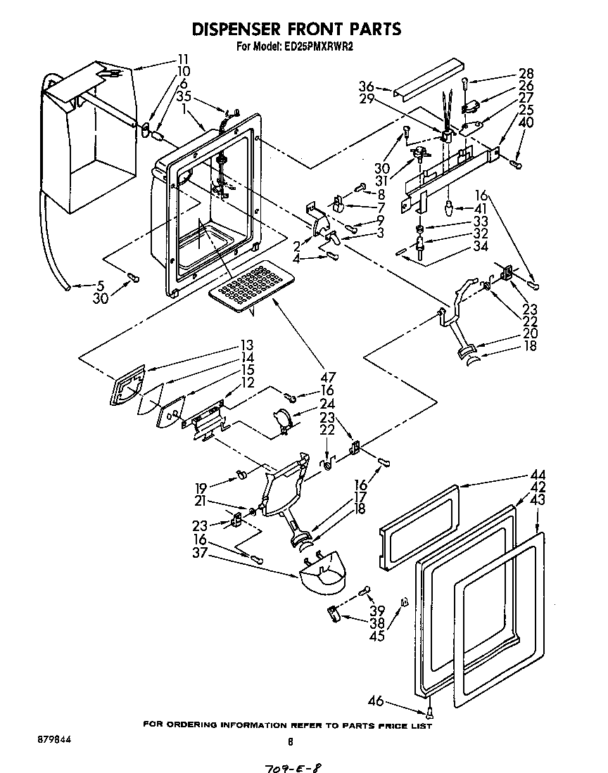 Whirlpool ED25PMXRWR2 dispenser front diagram