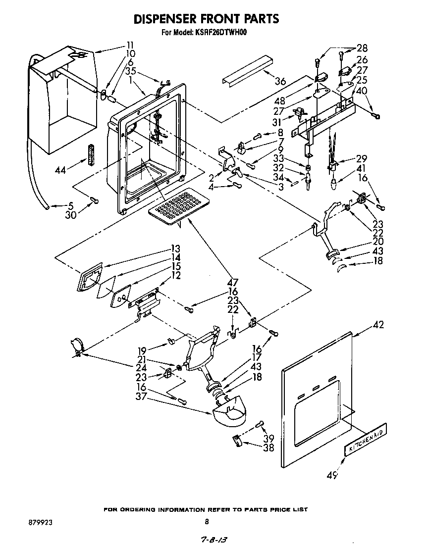 KitchenAid KSRF26DTWH00 dispenser front diagram