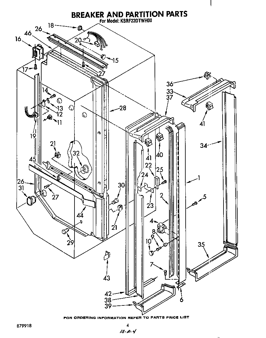 KitchenAid KSRF22DTWH00 breaker and partition diagram