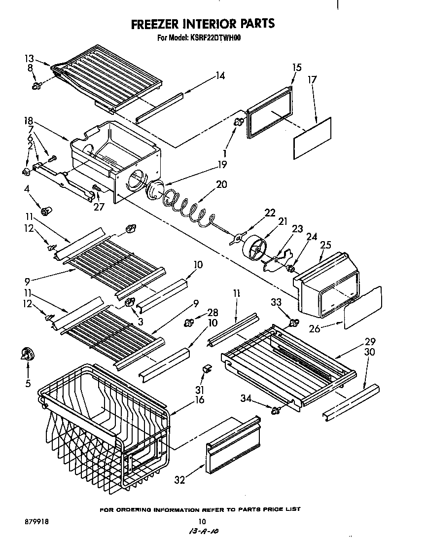 KitchenAid KSRF22DTWH00 freezer interior diagram