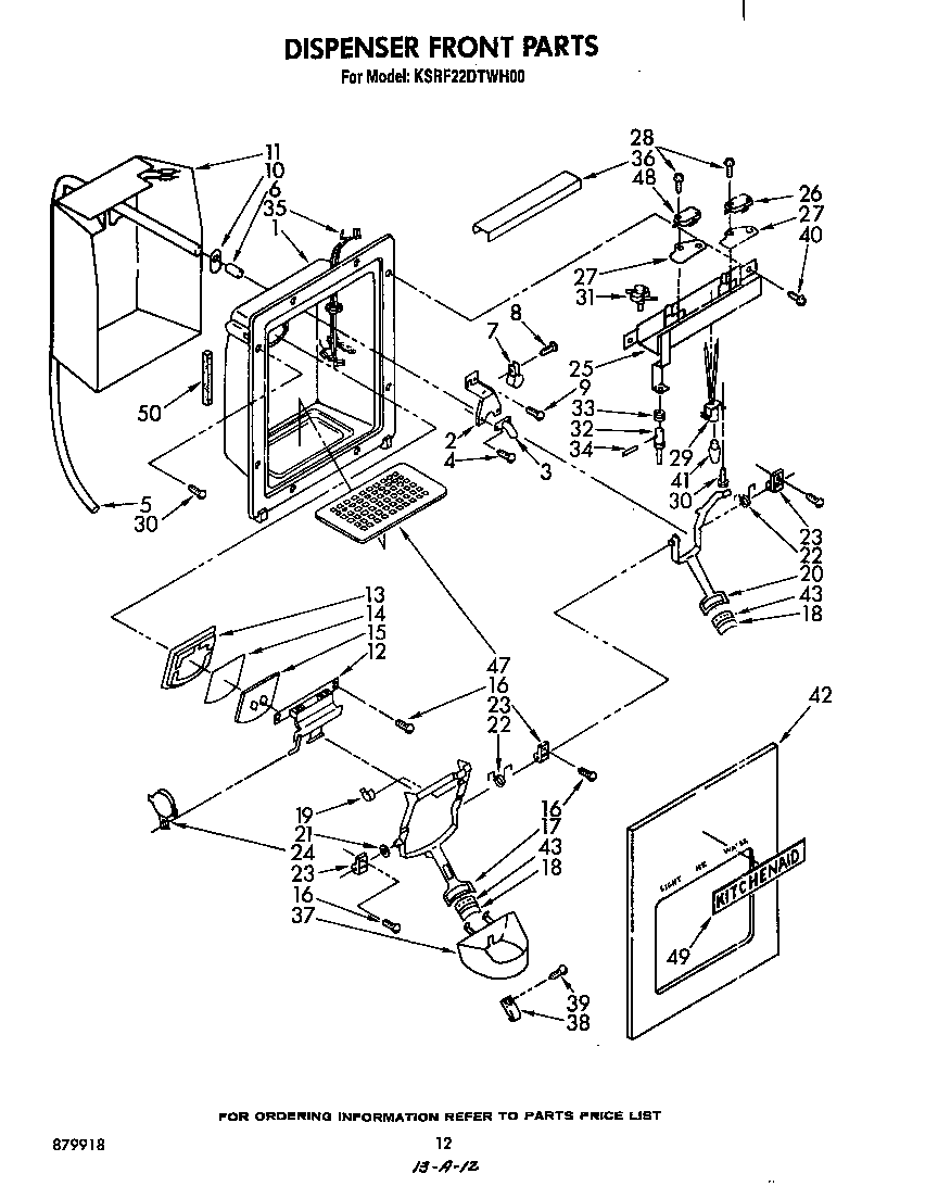 KitchenAid KSRF22DTWH00 dispenser front diagram