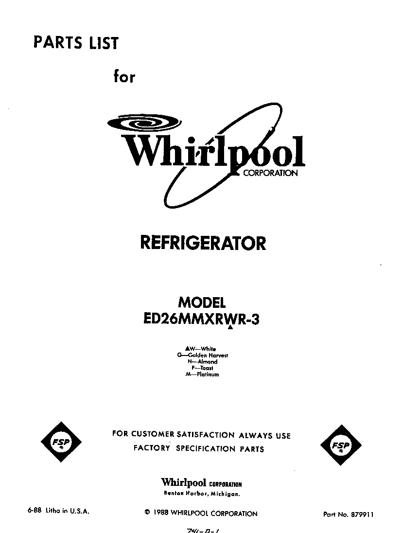 Whirlpool ED26MMXRWR3 front cover diagram