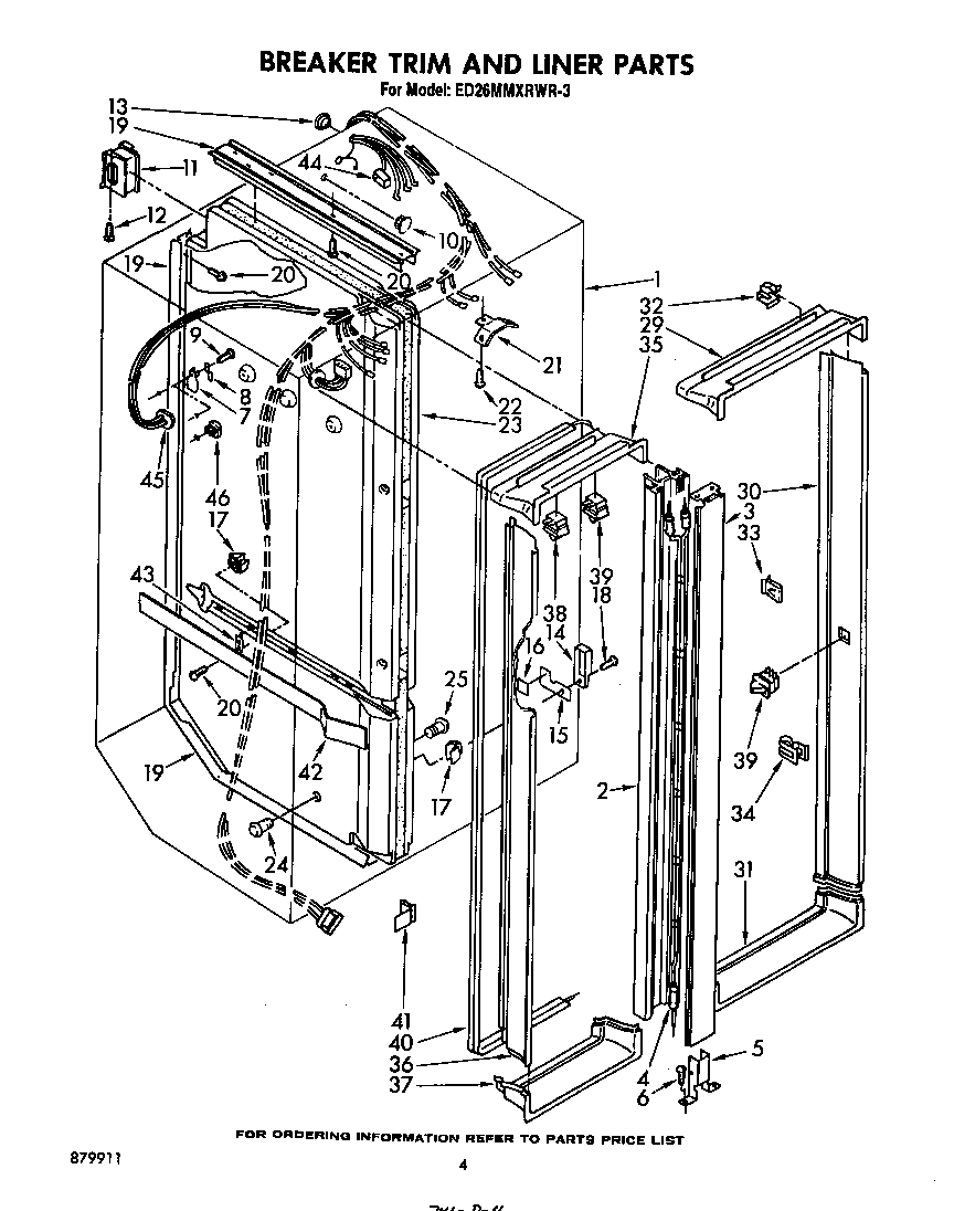 Whirlpool ED26MMXRWR3 breaker trim and liner diagram