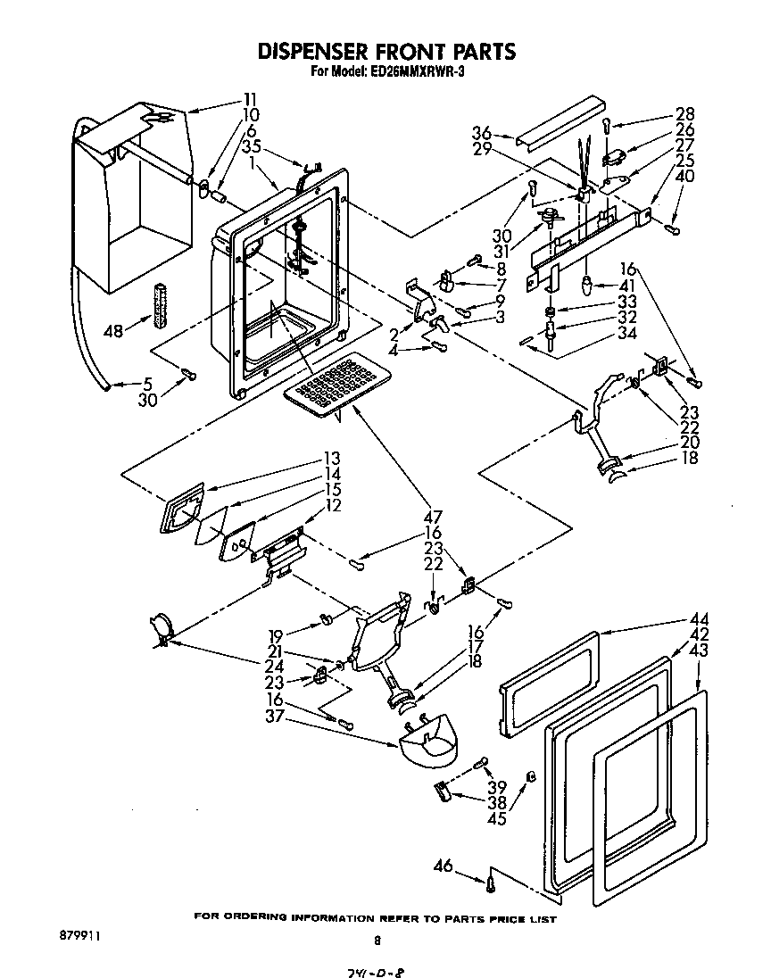 Whirlpool ED26MMXRWR3 dispenser front diagram