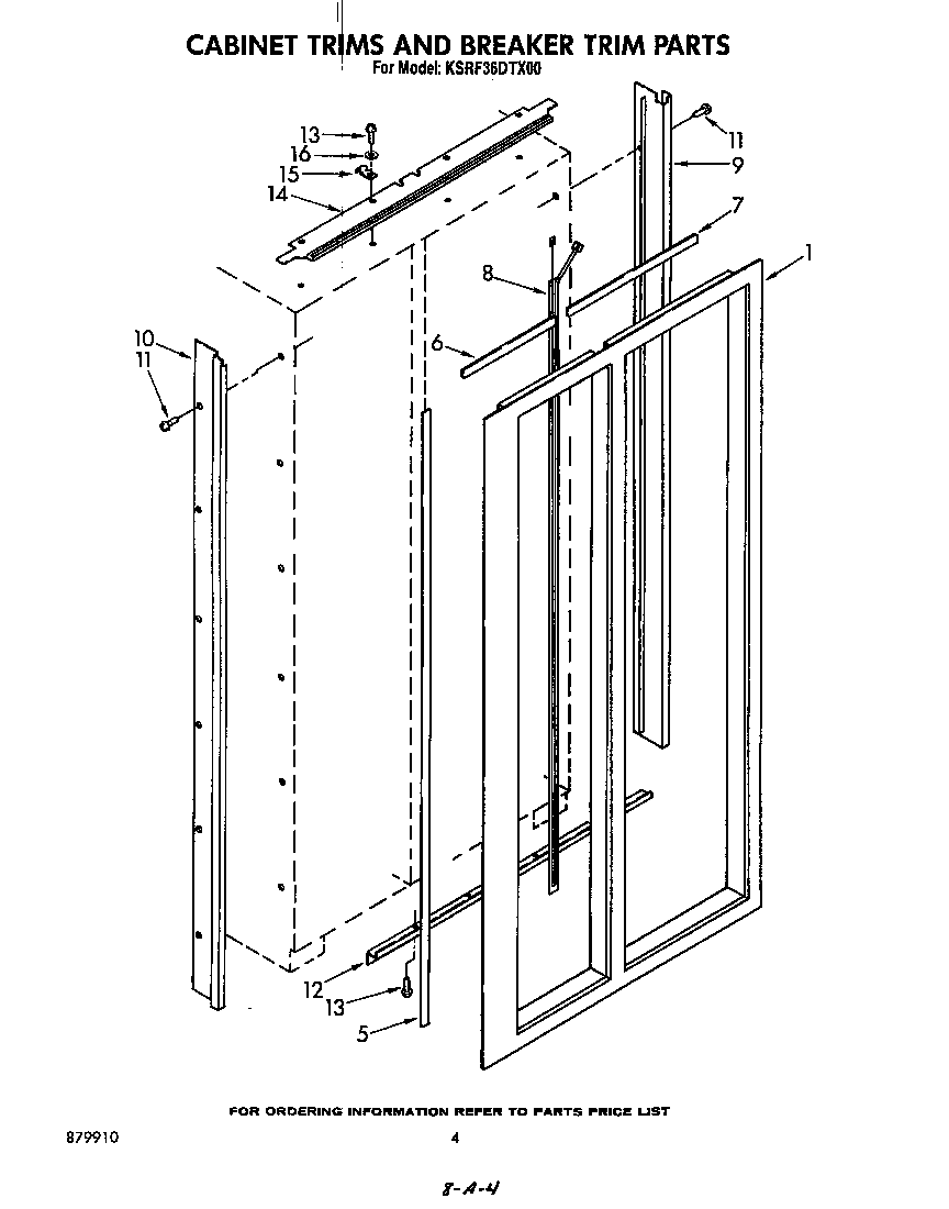 KitchenAid KSRF36DTX00 cabinet trims and breaker trim diagram