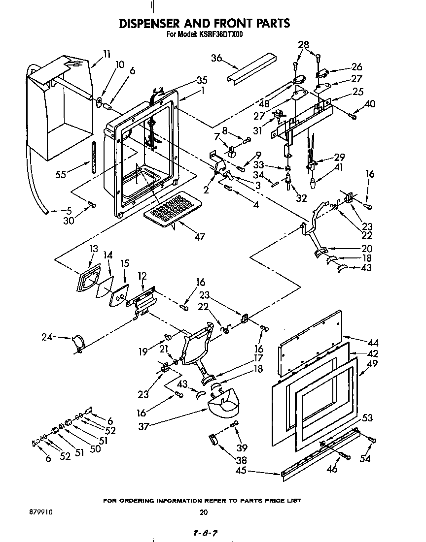 KitchenAid KSRF36DTX00 dispenser and front diagram
