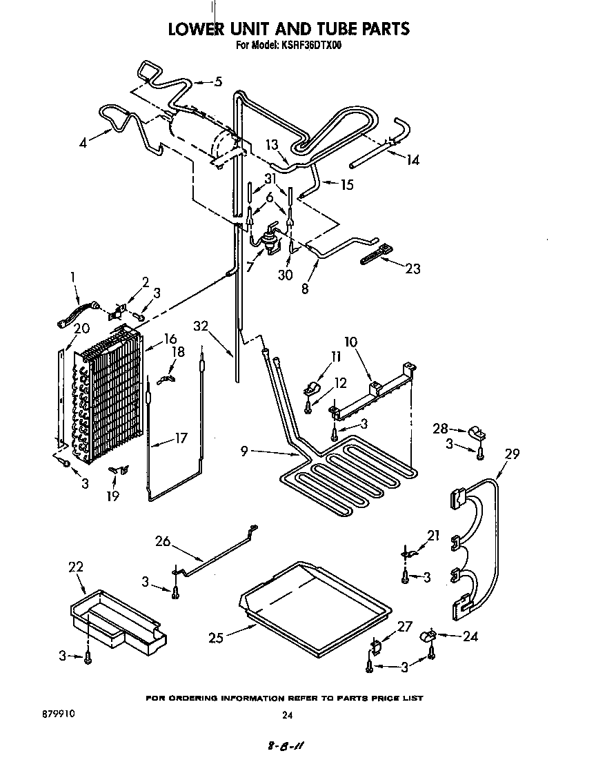 KitchenAid KSRF36DTX00 lower unit and tube diagram