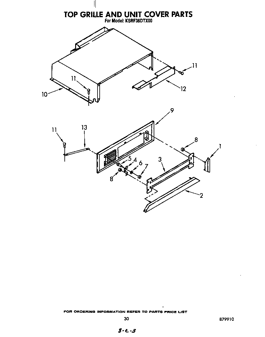 KitchenAid KSRF36DTX00 top grille and unit cover diagram