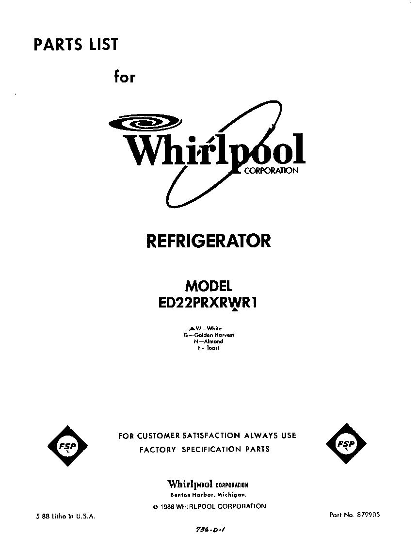 Whirlpool ED22PRXRWR1 front cover diagram