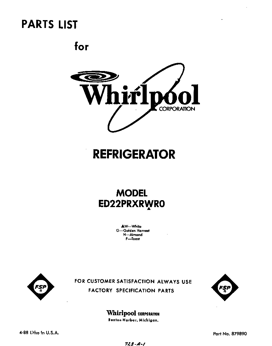 Whirlpool ED22PRXRWR0 front cover diagram